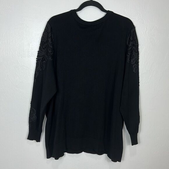 ❤️Last Chance Lane Bryant Black Long Sleeve Lace Appliqué Sweater Size 24/26 - Picture 4 of 10